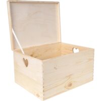 Boîte de rangement en bois 40 x 30 x 24 cm – Poignées en cœur – Fabriquée en pin des Carpates – Pour rangement objets et souvenirs