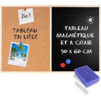 Tableau Panneau Liège + Tableau Craie et Magnétique 90 x 60 cm