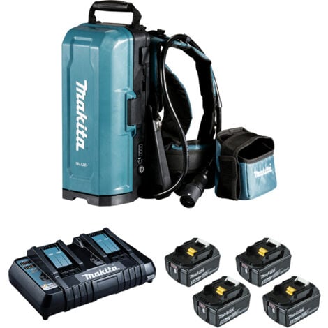 MAKITA Rückenstütze mit 4 Akkus 5Ah BL1850B + Doppelladegerät 191C783
