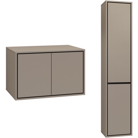 PIASKI Set Mobili Bagno Alba Con Lavabo - Armadi Sospesi Moderni In Design Castagno/Nero Opaco - Foto 4