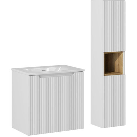 Planetmöbel Set di mobili da bagno lavabo con mobiletto 63 x 60 x 36,5 cm, mobile lavabo moderno per bagno e WC ospiti, rovere oro