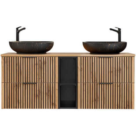 Mobile bagno doppio lavabo Gaia marrone e nero 140cm
