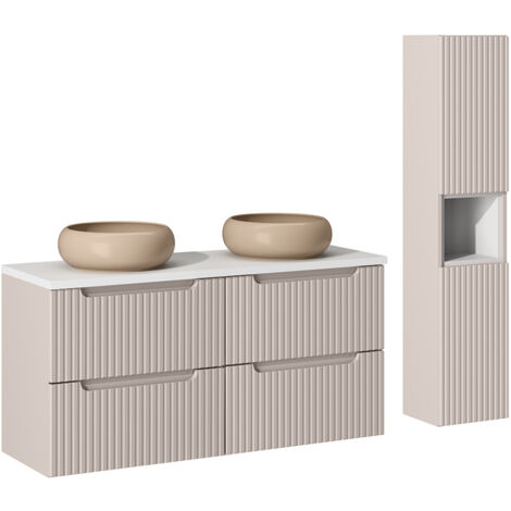 PIASKI Set Mobili Bagno Alba Con Lavabo - Armadi Sospesi Moderni In Design Castagno/Nero Opaco - Foto 8