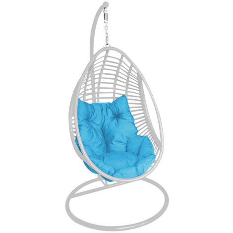 Poltrona da giardino sospesa con struttura Santorin White e cuscino Blue (1/5)