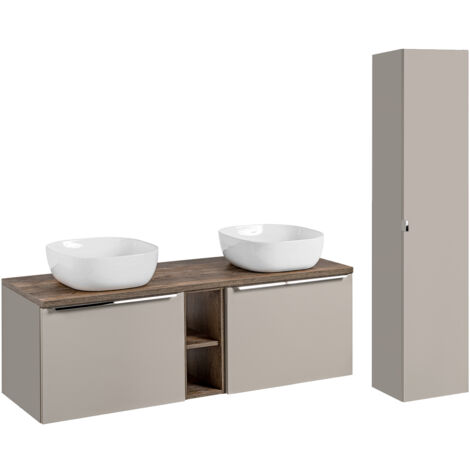 PIASKI Set Mobili Bagno Alba Con Lavabo - Armadi Sospesi Moderni In Design Castagno/Nero Opaco - Foto 3