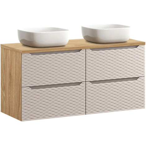 Doppelwaschtisch 120cm Elora mit 2 Schubladen, Beige und Holzoptik
