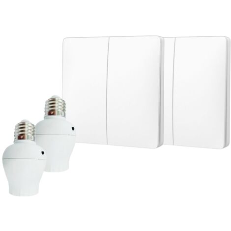 Kit interrupteur va-et-vient sans fil et sans pile prêt à poser - 2 boutons poussoirs double allumage + 2 douille à vis récepteur radio (1/5)