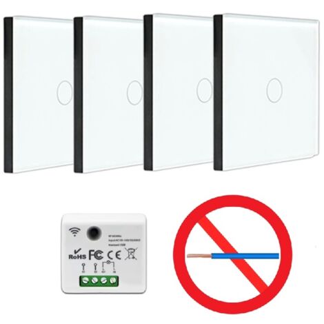 KIT Interrupteur sans fil tactile ET sans neutre requis - Boutons va et vient prêt à poser – 4 Télécommande murale + 1 module radio encastrable (1/5)