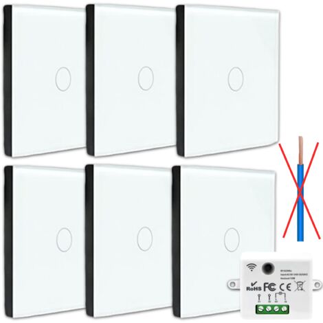 KIT Interrupteur sans fil tactile ET sans neutre requis - Boutons va et vient prêt à poser – 6 Télécommande murale + 1 module radio encastrable (1/5)