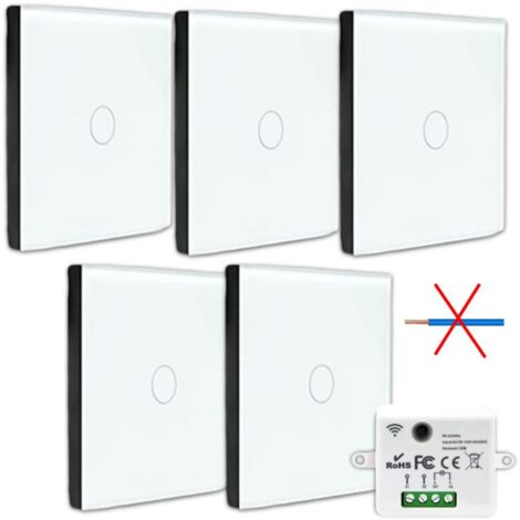 KIT Interrupteur sans fil tactile ET sans neutre requis - Boutons va et vient prêt à poser – 5 Télécommande murale + 1 module radio encastrable (1/5)