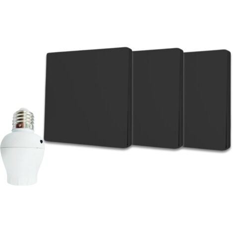 Kit interrupteur va-et-vient sans fil et sans pile prêt à poser - 3 boutons poussoirs + 1 douille à vis récepteur radio - NOIR (1/5)