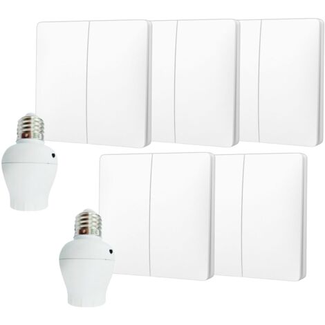 Kit interrupteur va-et-vient sans fil et sans pile prêt à poser - 5 boutons poussoirs double allumage + 2 douille à vis récepteur radio (1/5)