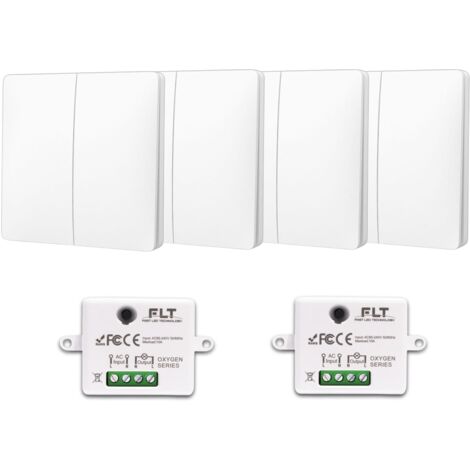 Kit interrupteur va et vient sans fil et sans pile radio - Auto alimenté piézoélectrique - 4 boutons double allumage + 2 récepteurs radios (1/5)