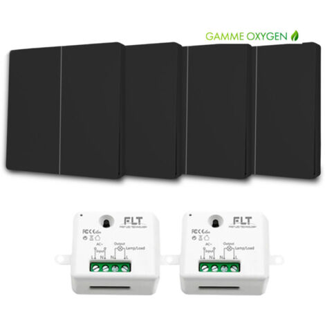 Kit interrupteur va et vient sans fil et sans pile radio - Auto alimenté piézoélectrique - 4 boutons double allumage + 2 récepteurs radios (1/5)