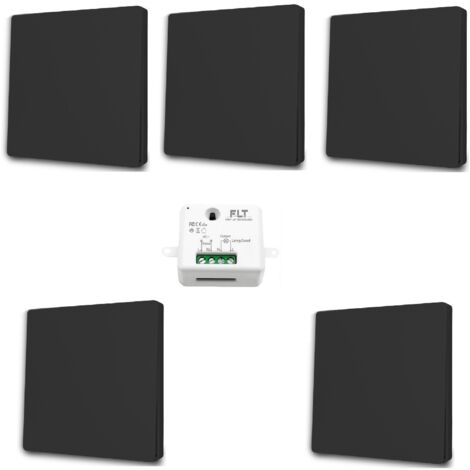 Kit interrupteur va et vient sans fil et sans pile auto alimenté piézoélectrique - 5 boutons émetteurs + 1 récepteur (1/5)