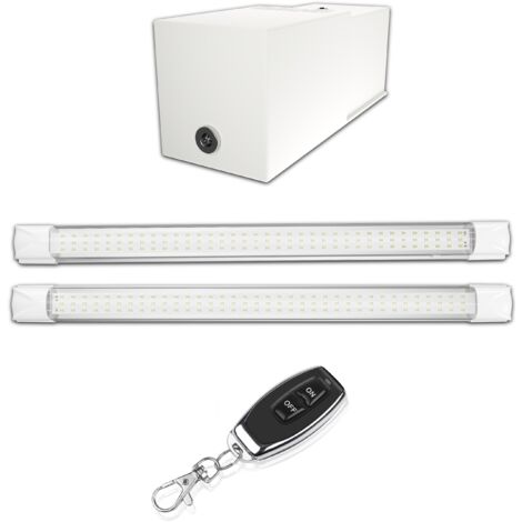 Kit éclairage sans fil garage box cave sous sol - 2 réglettes led - 1 Batterie - 1 Télécommande porte clé - Gamme CONFORT - 2200 lumens (1/5)