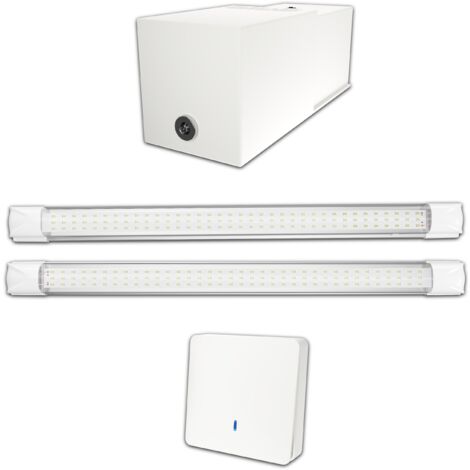 Kit éclairage sans fil garage box cave sous sol - 2 réglettes led - 1 Batterie - 1 interrupteur radio - Gamme CONFORT - 2200 lumens
