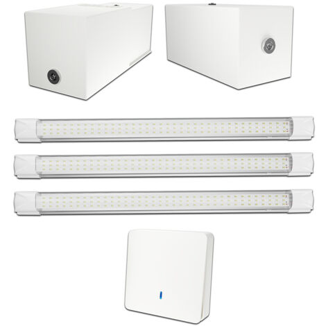 Kit éclairage sans fil garage box cave sous sol - 3 réglettes led - 2 Batteries - 1 interrupteur radio - Gamme PREMIUM 3300 lumens