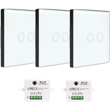 Kit interrupteur sans fil tactile prêt à poser – 3 interrupteurs double allumage silencieux – 2 mini modules radio encastrables (1/5)