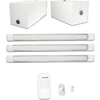 Kit éclairage sans fil garage box cave sous sol - 3 réglettes led - 2 Batteries - 1 Détecteur radio sans fil - Gamme PREMIUM 3300 lumens