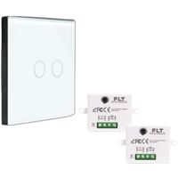 Kit interrupteur sans fil tactile prêt à poser - 1 interrupteur DOUBLE ALLUMAGE sans fil silencieux + 2 mini module radio encastrable