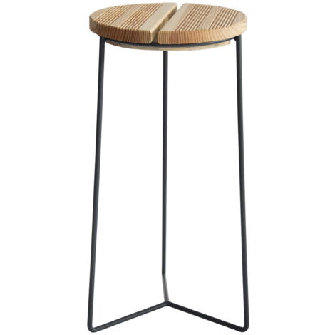 Sellette industrielle haute fer rond plateau bois 40x37 cm (1/5)