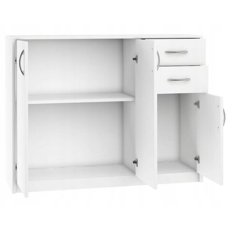 Buffet blanc contemporain 3 portes 2 tiroirs – Dimensions 110 x 35 x 85 cm – Panneau stratifié 16 mm – Rangement moderne (1/5)
