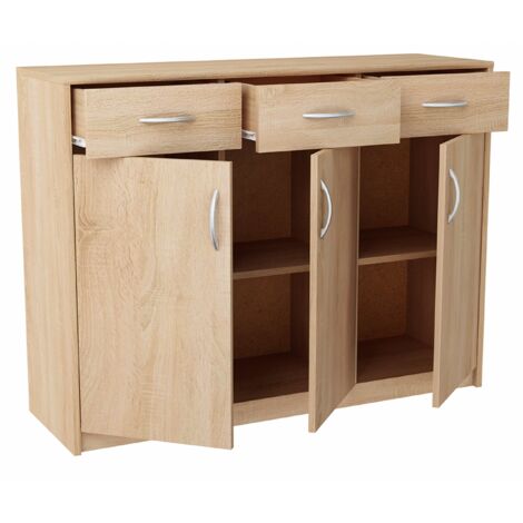 Buffet contemporain 3 portes 3 tiroirs – Panneau stratifié 16mm – Dimensions 110 x 35 x 85 cm – Poignées satinées et charnières métal (1/4)