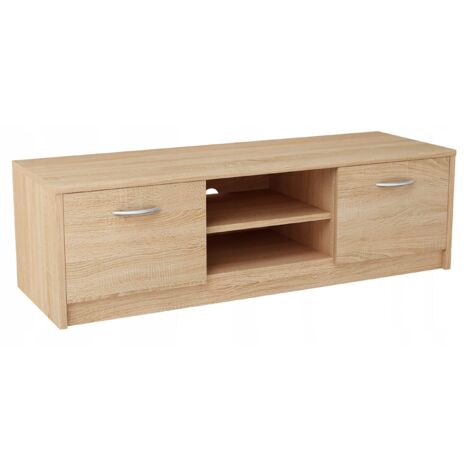 Meuble TV Chêne de Sonoma - Banc TV, Table TV avec 2 portes et 2 étagères - 120 x 41 x 36 cm (1/4)