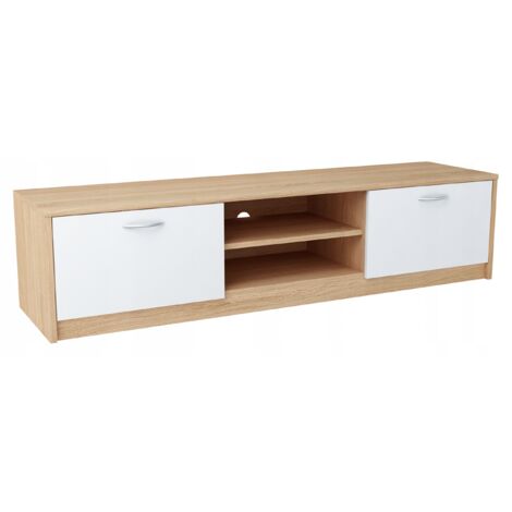 Meuble TV Chêne de Sonoma - Banc TV, Table TV avec 2 portes et 2 étagères - 160 x 41 x 36 cm (1/4)