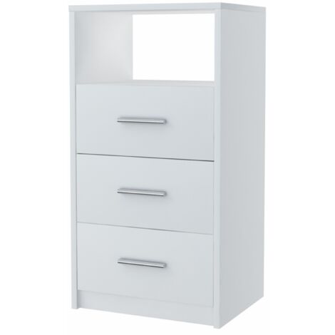 Buffet avec 3 tiroirs et étagère Blanc - Meuble de Rangement Style contemporain - 40 x 35 x 75 cm (1/2)