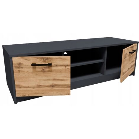 Meuble TV Graphite - Banc TV, Table TV avec 2 portes et 2 étagères - 120 x 41 x 36 cm (1/5)