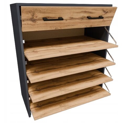Meuble à chaussures graphite 5 niveaux – Dimensions 74 x 35 x 85 cm – Fabriqué en carton stratifié – Accès facile avec portes à charnières
