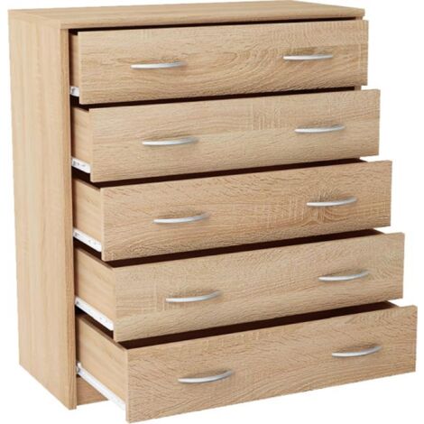 Buffet chêne de Sonoma 5 tiroirs – Meuble de rangement contemporain – Dimensions 74 x 35 x 85 cm – Rangement optimal pour intérieur