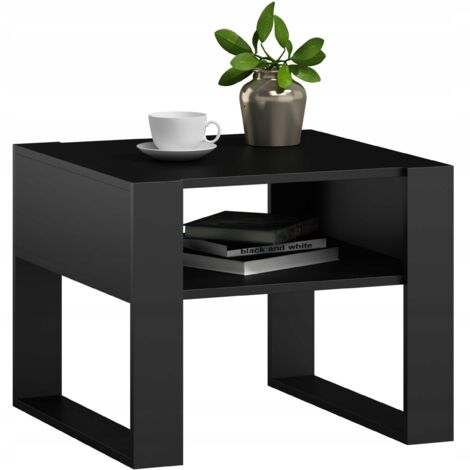 Table Basse KAJA Noir - Table de Salon Carrée avec étagère - 60 x 63.6 x 50 (1/3)