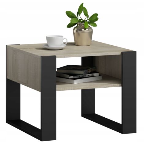 Table Basse KAJA Noir - Table de Salon Carrée avec étagère - 60 x 63.6 x 50 cm (1/2)