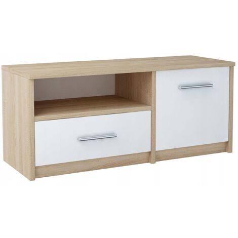 Meuble TV BODO 1D1S BLANC-Étagère SONOMA (1/3)