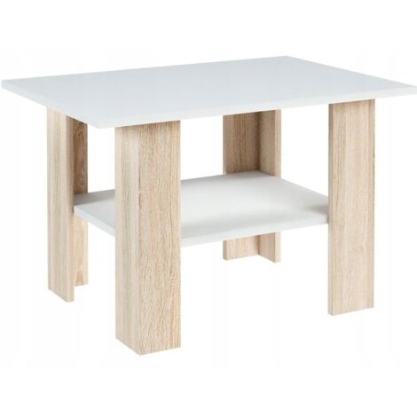 Table Basse Blanc / Sonoma - Table de Salon Carrée avec étagère - 87 x 60 x 55 cm (1/3)