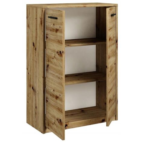Buffet en chêne artisanal 2 portes – Meuble de rangement contemporain 77 x 35 x 108 cm – Fabrication de qualité – Design élégant (1/3)