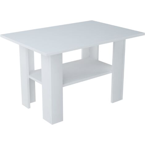 Table Basse Blanc - Table de Salon Carrée avec étagère - 87 x 60 x 55 cm (1/3)