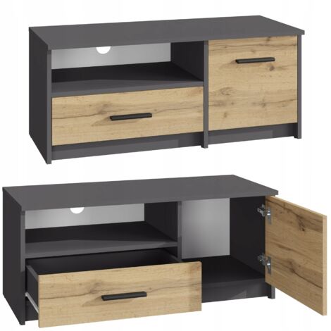 Meuble TV Anthracite - Banc TV, Table TV avec 1 porte et 2 étagères - 98 x 35 x 42 cm (1/5)