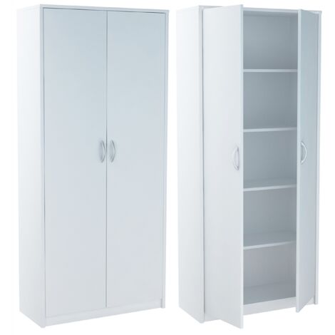 Armoire de bureau blanche 5 étagères – Panneau stratifié 16mm – Dimensions 74 x 35 x 180 cm – Charnières métalliques robustes