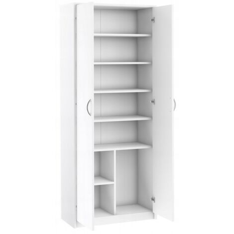 Armoire de bureau blanche 7 étagères – Panneau stratifié 16mm – Dimensions 74 x 35 x 180 cm – Résistante aux rayures et humidité