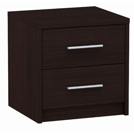 Table de Chevet 2 tiroirs - Panneau stratifié, poignées satinées, facile à assembler - Couleur Wenge (1/3)