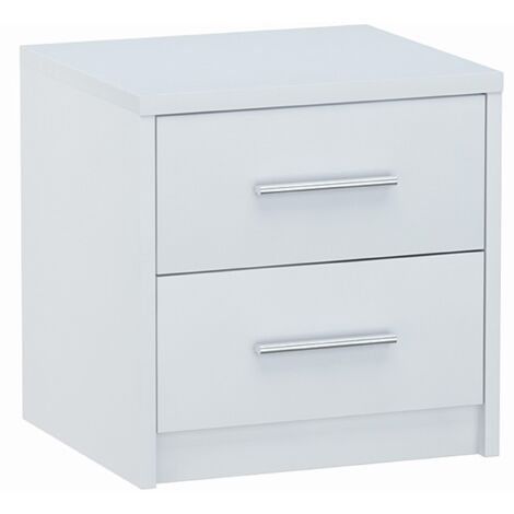 Table de Chevet 2 tiroirs - Panneau stratifié, poignées satinées, facile à assembler - Couleur blanche (1/3)