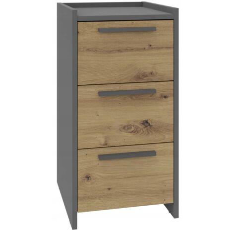 Commode ALTIVO Artisan-Anthracite - 3 tiroirs - Panneau stratifié, glissières à billes, résistante à l'humidité (1/5)