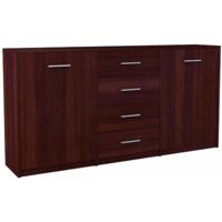 Buffet avec 2 portes et 4 tiroirs Wengé - Meuble de Rangement Style contemporain - 177 x 35 x 75 cm