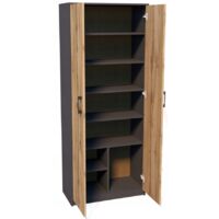 Armoire de bureau graphite-votan – Meuble de rangement 7 étagères – Dimensions 74 x 35 x 180 cm – Panneau stratifié résistant aux rayures