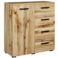 Buffet avec 1 porte et 4 tiroirs Wotan - Meuble de Rangement Style contemporain - 80 x 35 x 84.5 cm