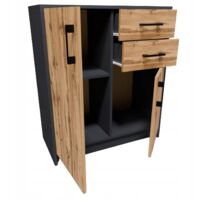 Buffet graphite 2 portes 2 tiroirs – Meuble de rangement contemporain 74 x 35 x 85 cm – Panneau stratifié 16 mm – Poignées en satin